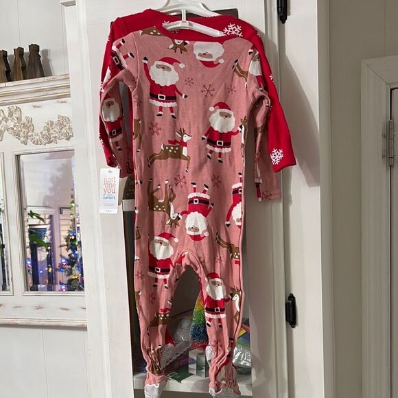 Just One You by Carters Red Reindeer and Santa one piece Footie Pajamas Size 12m - Picture 3 of 7